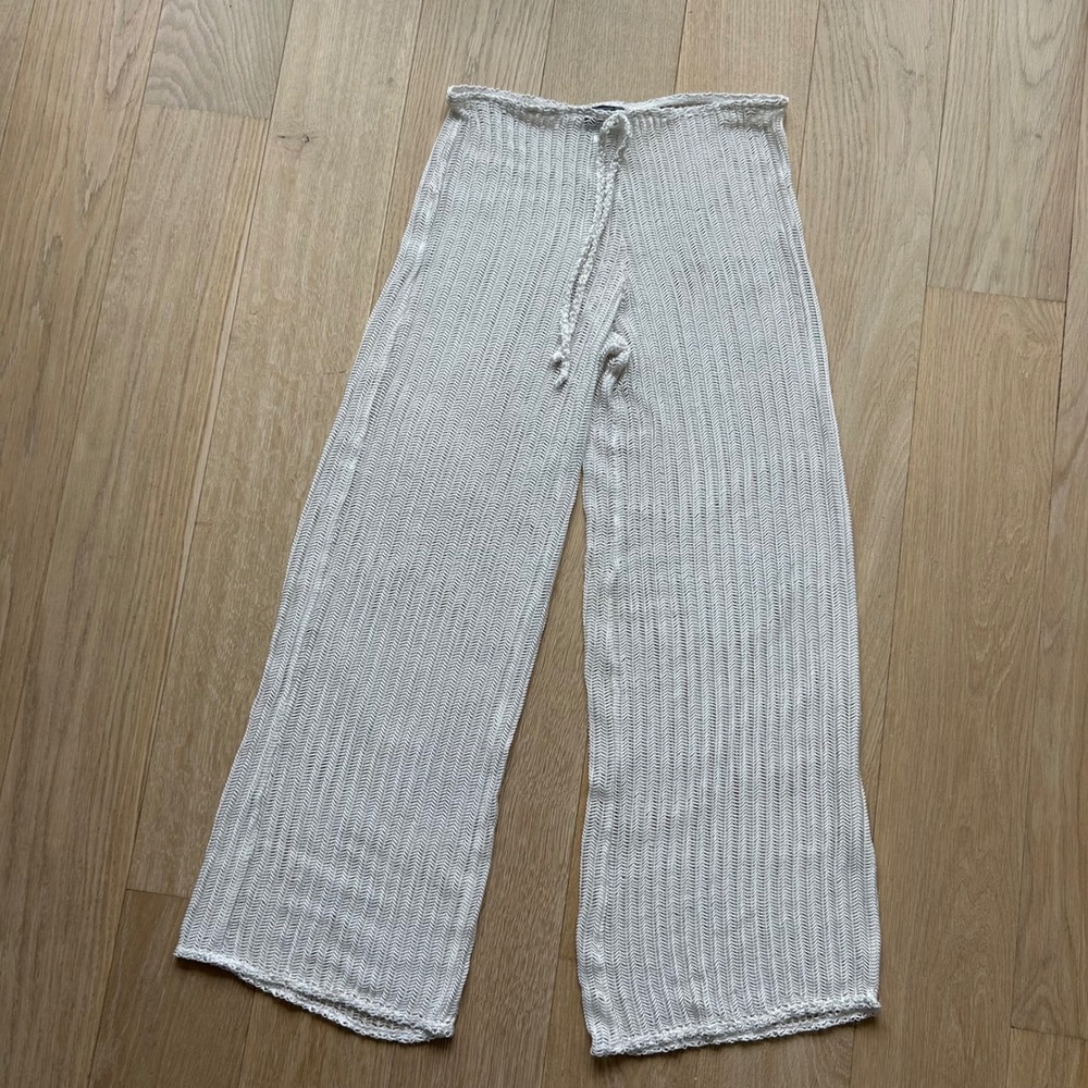 Crochet Sheer Wide Leg Pants Beach Resort Festival Large Jordan Taylor White